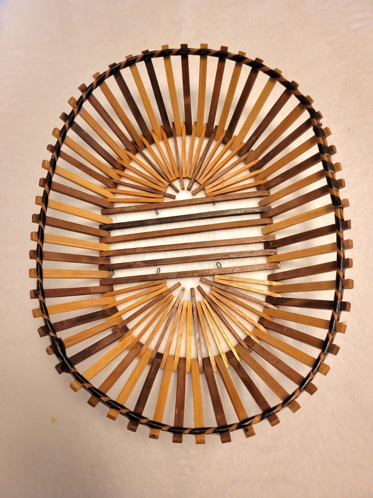 Vintage MCM Bamboo Basket Wood Slat Oval Mid Century Modern Decor