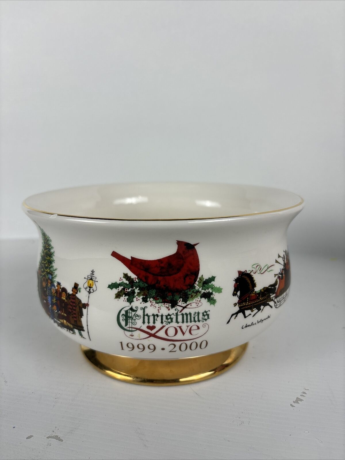 WYSOCKI Teleflora Gift Christmas 1999 - 2000 Ceramic Love Bowl With Gold Base