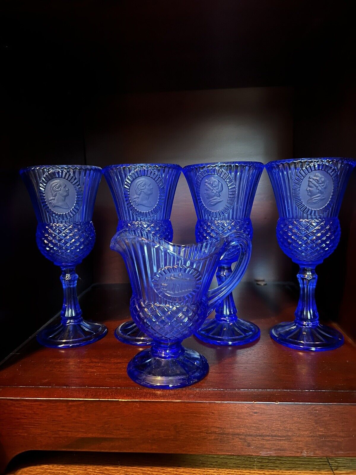 1976 Fostoria for Avon Glass Pitcher With 4 Matching Goblets