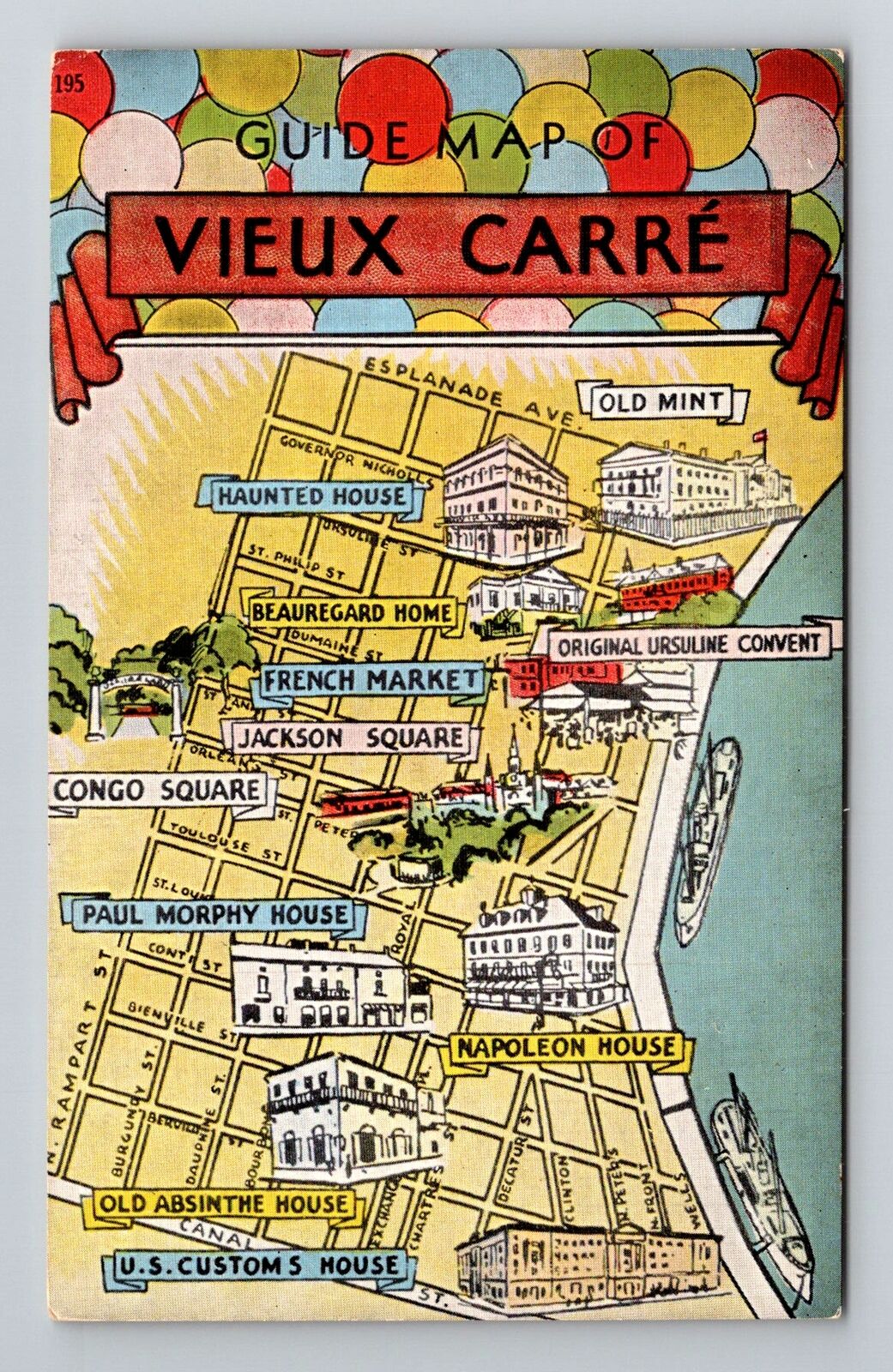 New Orleans LA-Louisiana, Guide Map Of Vieux Carre Vintage Souvenir Postcard