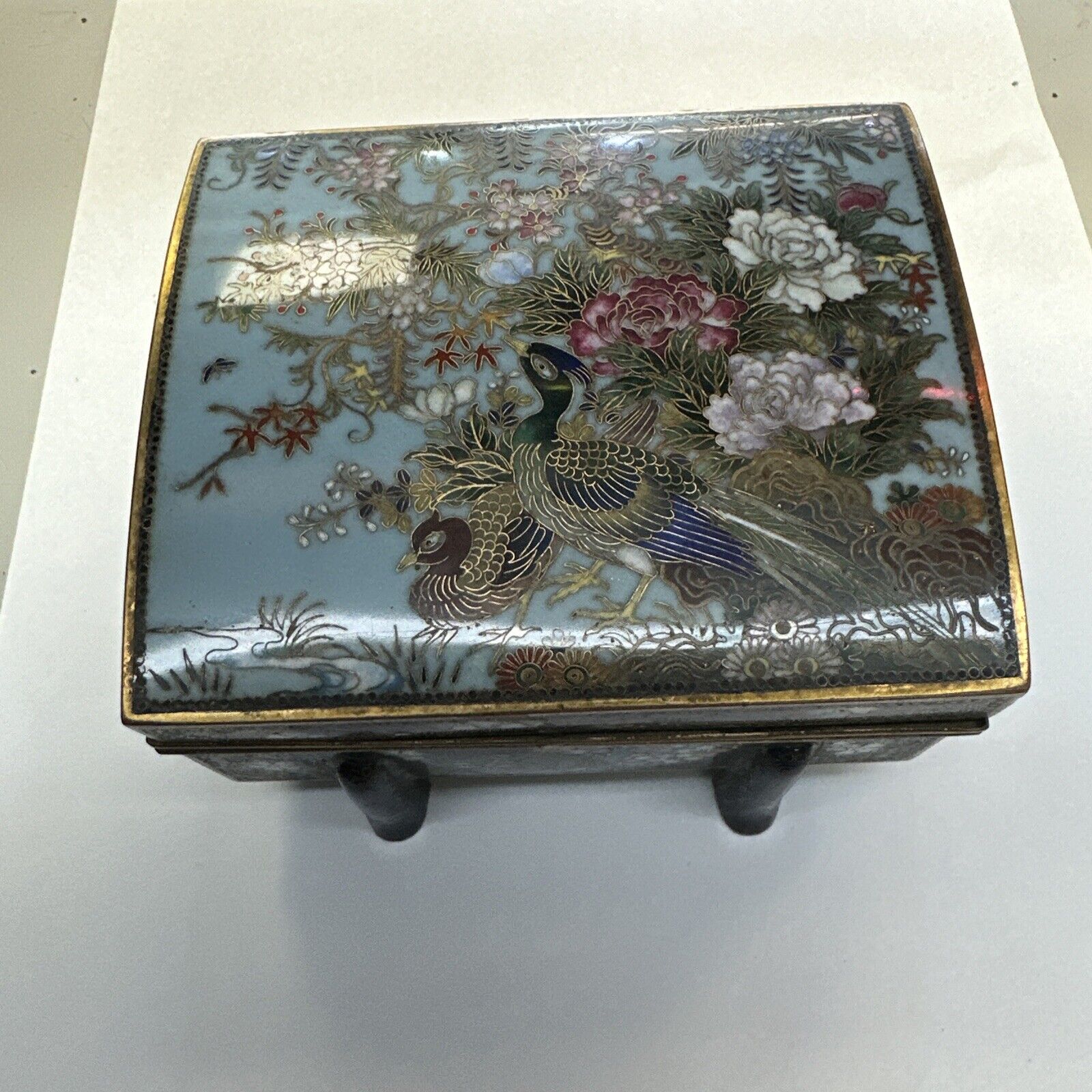 Antique  Japanese Inaba Gilt Cloisonne Enamel Shippo Box Rare