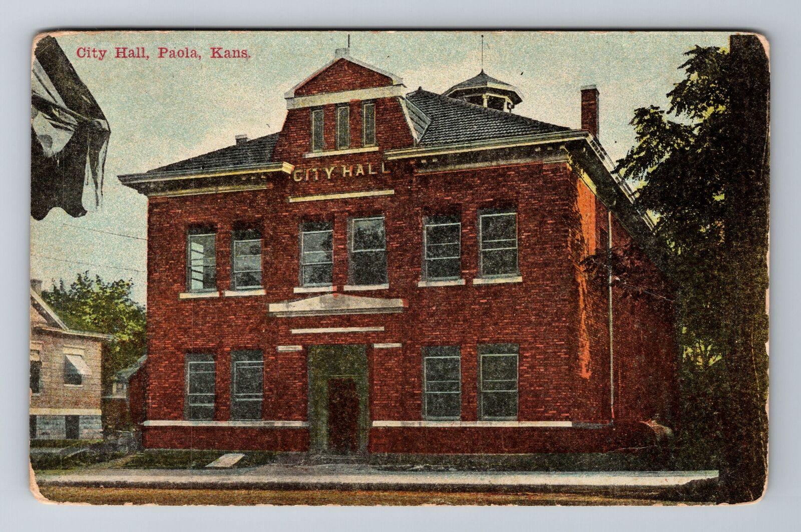 Paola KS-Kansas, City Hall, Antique, Vintage c1910 Souvenir Postcard
