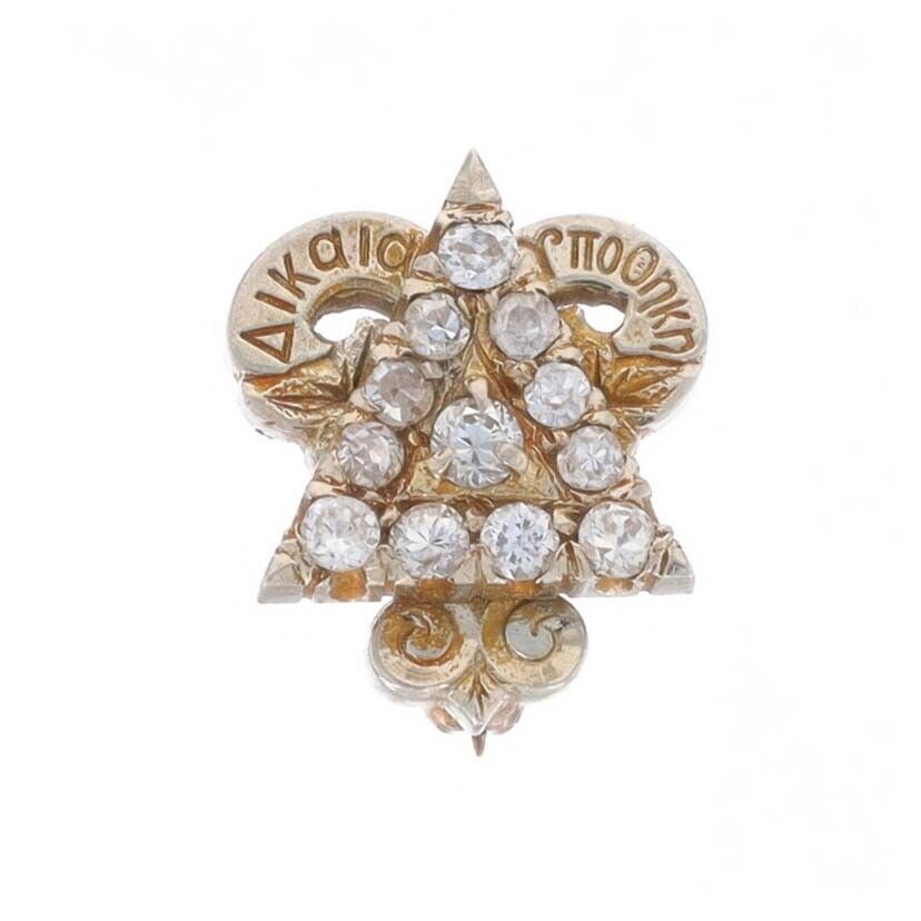White Gold Delta Upsilon Badge - 14k Diamond 1930s-1940s Fraternity Pin