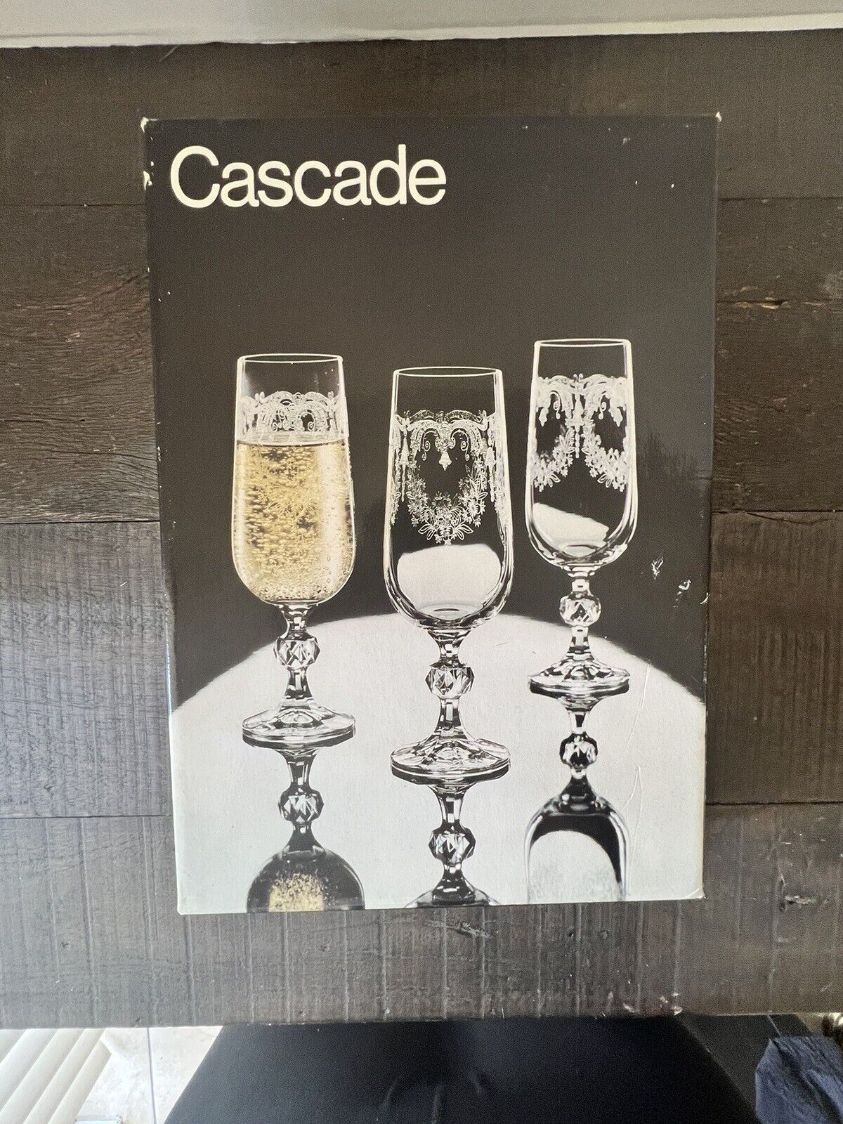Cascade Bohemian Etched Ball Stem Crystal Champagne Flute  Set Of 6 In Box