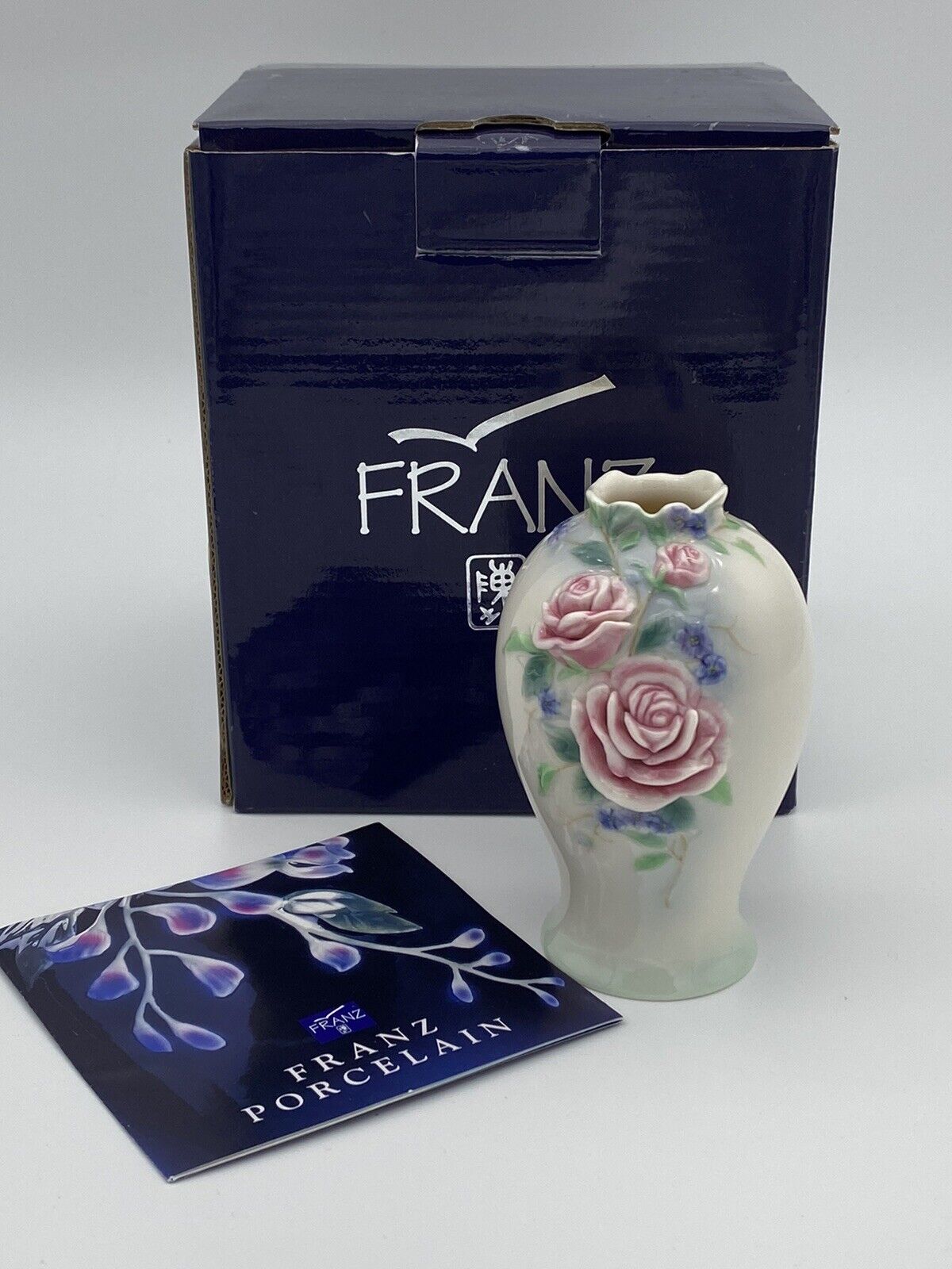 Franz English Garden Rose Porcelain Vase Retired Vtg  4” #FZ00692 Mint Orig Box