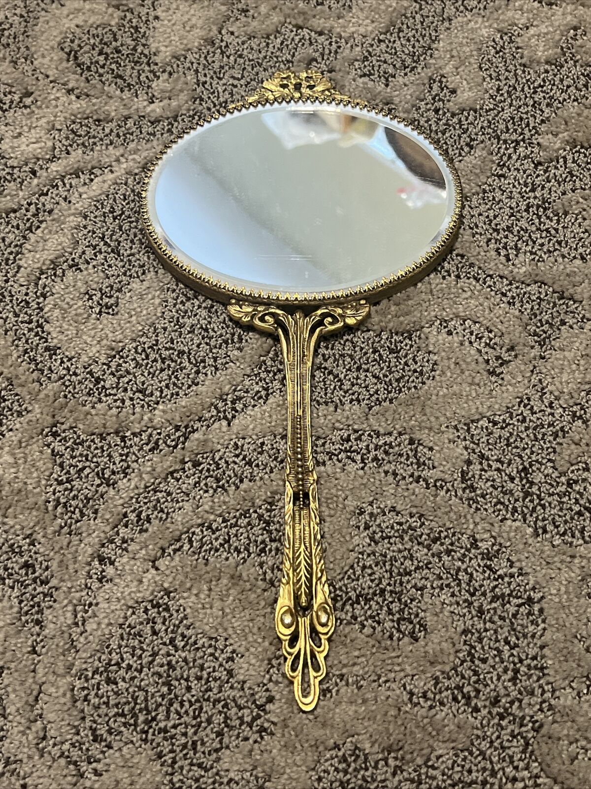 Vintage Matson Hand Held Vanity Mirror in Gold Toned - Exquisite