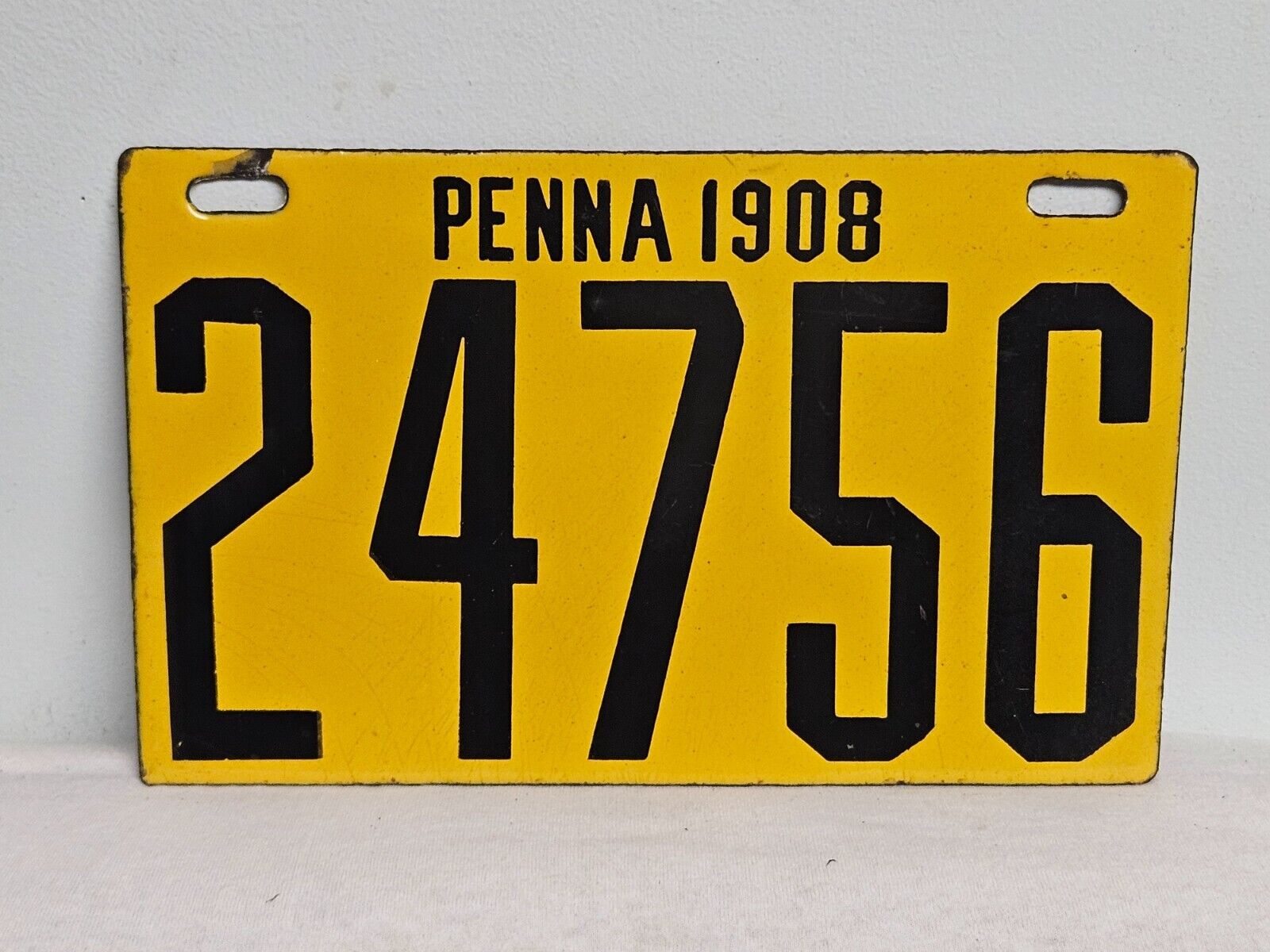 1908 Pennsylvania Porcelain License Plate Excellent Gloss