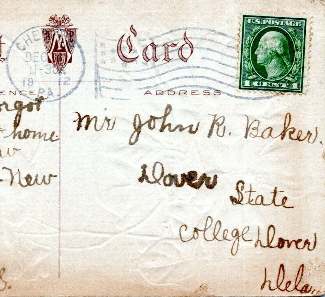 1912 CHESTER PENNSYLVANIA POSTMARK to Dover Delaware State College Postcard HK