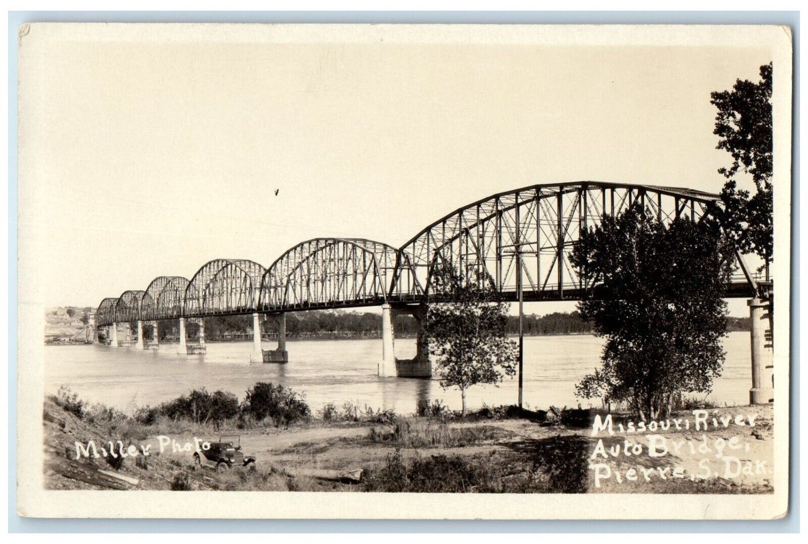 c1930\'s Missouri River Auto Bridge Pierre South Dakota SD RPPC Photo Postcard