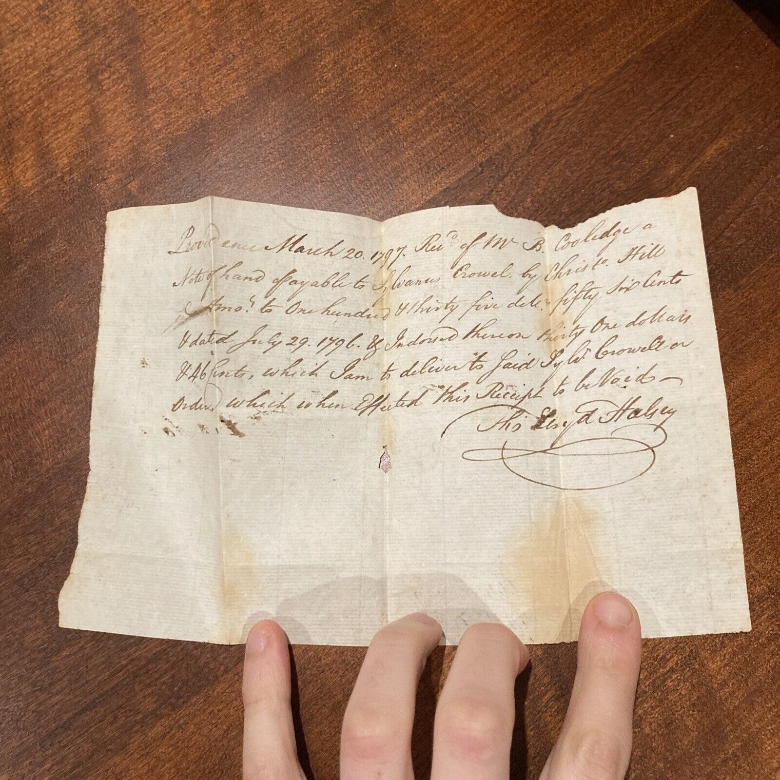 1797 Antique Paper Handwritten Promissory Note Loan Contract Vintage Document