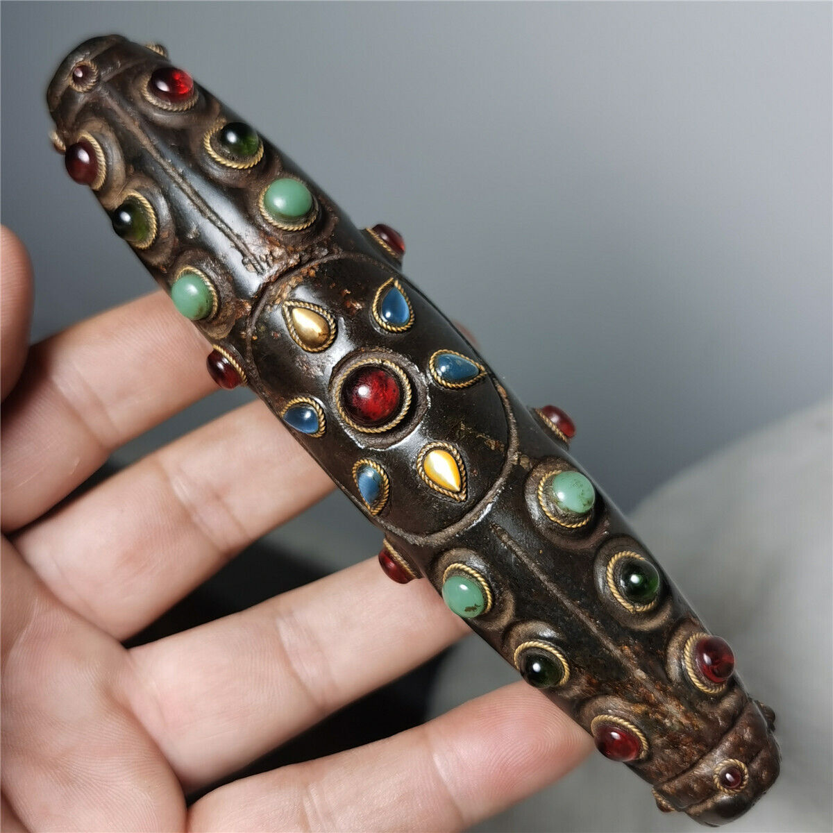 Antique Old Tibet multiple treasure gzi Beads meteorite Amulet dzi Hanging bead