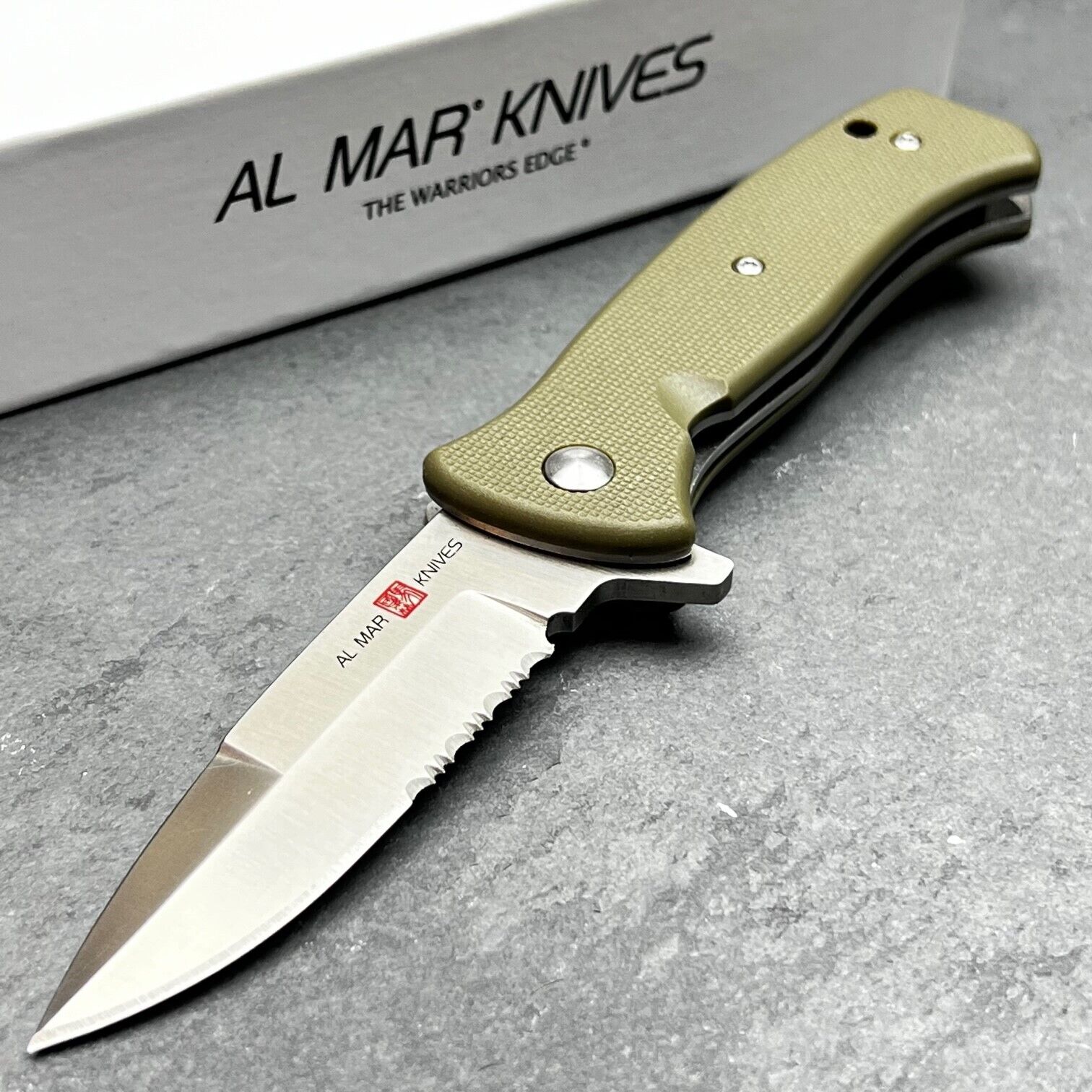 AL MAR Mini SERE 2020 Assisted Open Flipper Green G10 EDC Folding Pocket Knife
