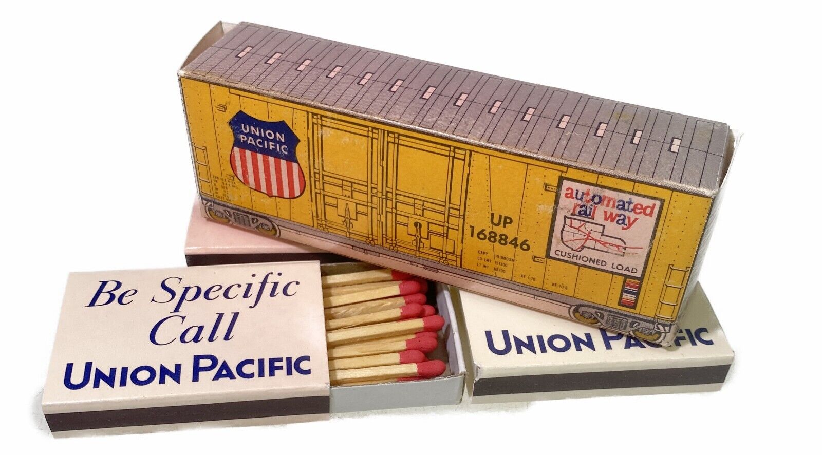 Union Pacific UP Train Car Rail Way Four Match Boxes Unstruck Matches Railroad