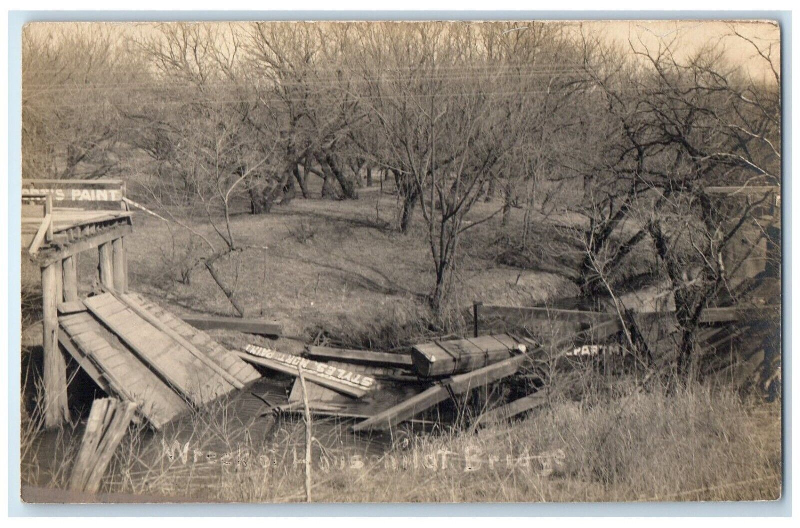 c1910's Wreck Of Bridge At Halstead Kansas KS RPPC Photo Posted Antique Postcard