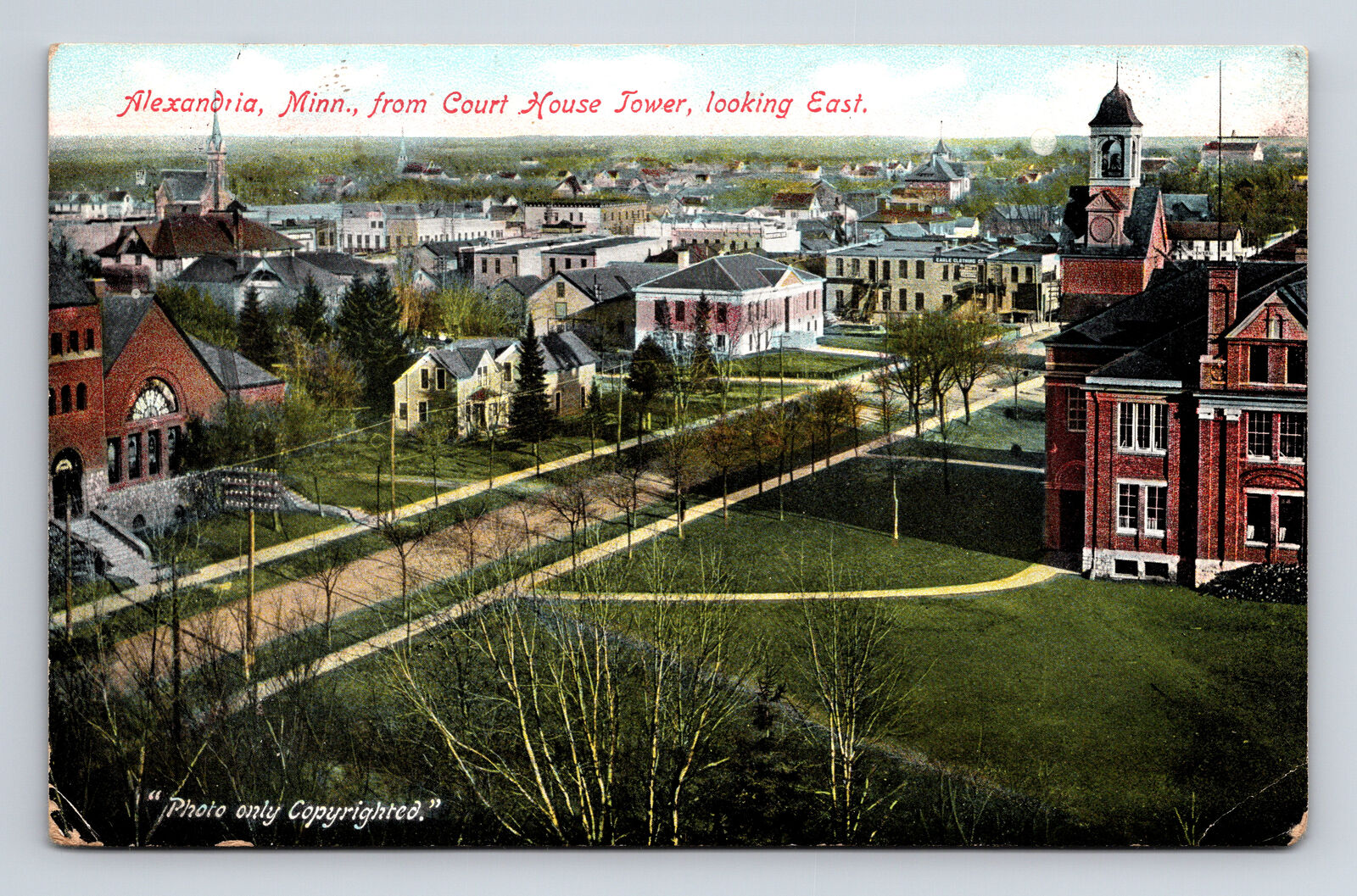 Aerial View Alexandria Minnesota MN from Court House Tower Looking East Postcard