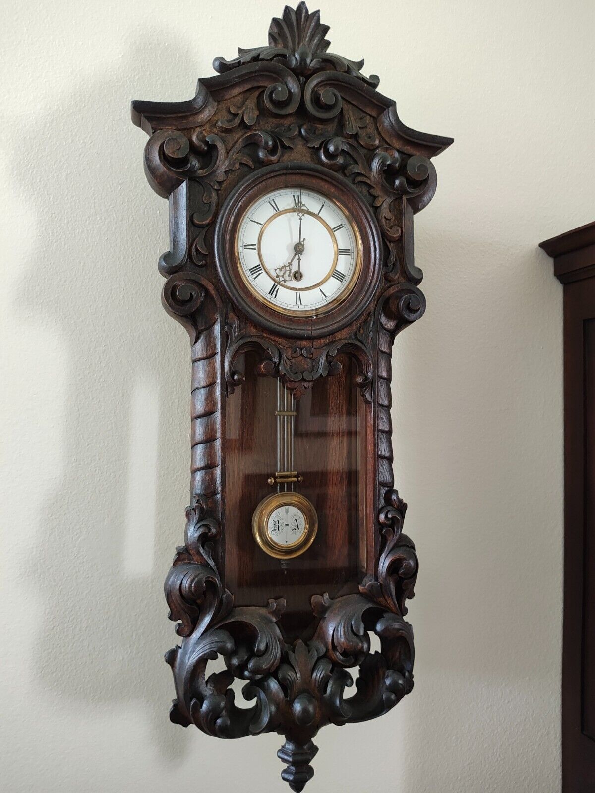ANTIQUE GERMAN LENZKIRCH BEAUTIFULLY CARVED RARE TIME ONLY WALL CLOCK