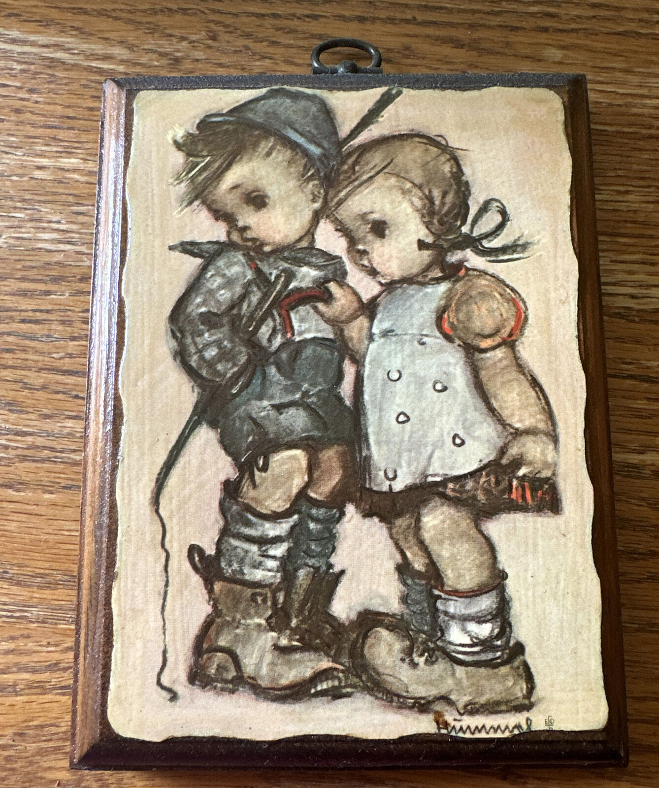 Vintage Hummel Prints on Wood Wall Hanging Plaques Boy And Girl