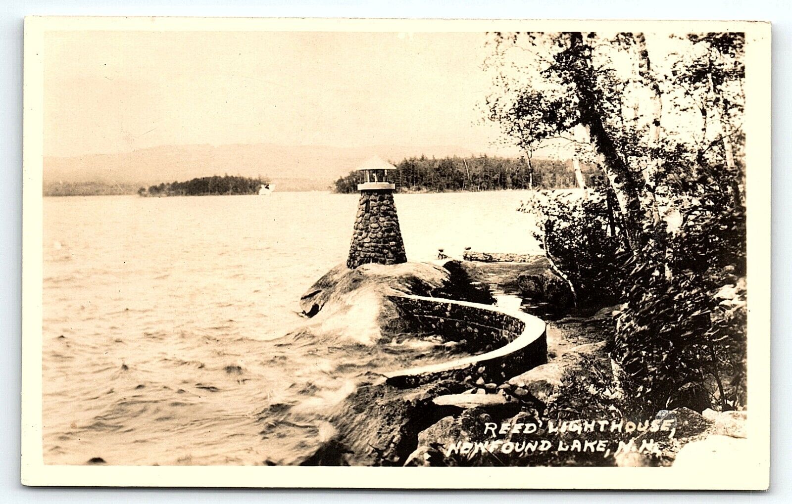 1936 NEWFOUND LAKE NEW HAMPSHIRE REED LIGHTHOUSE RPPC POSTCARD P3625