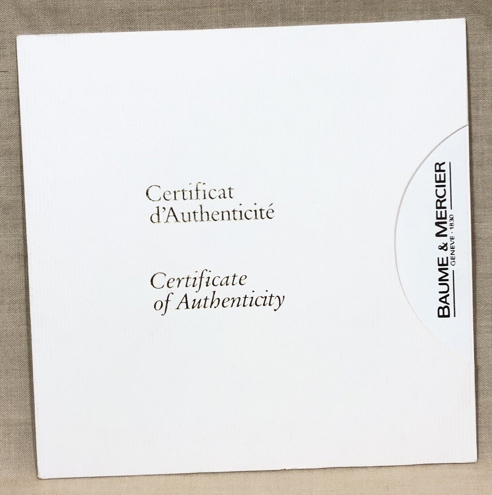 BAUME&MERCIER Certificat d\'Authenticité Certificate Authenticity Hampton Steel /