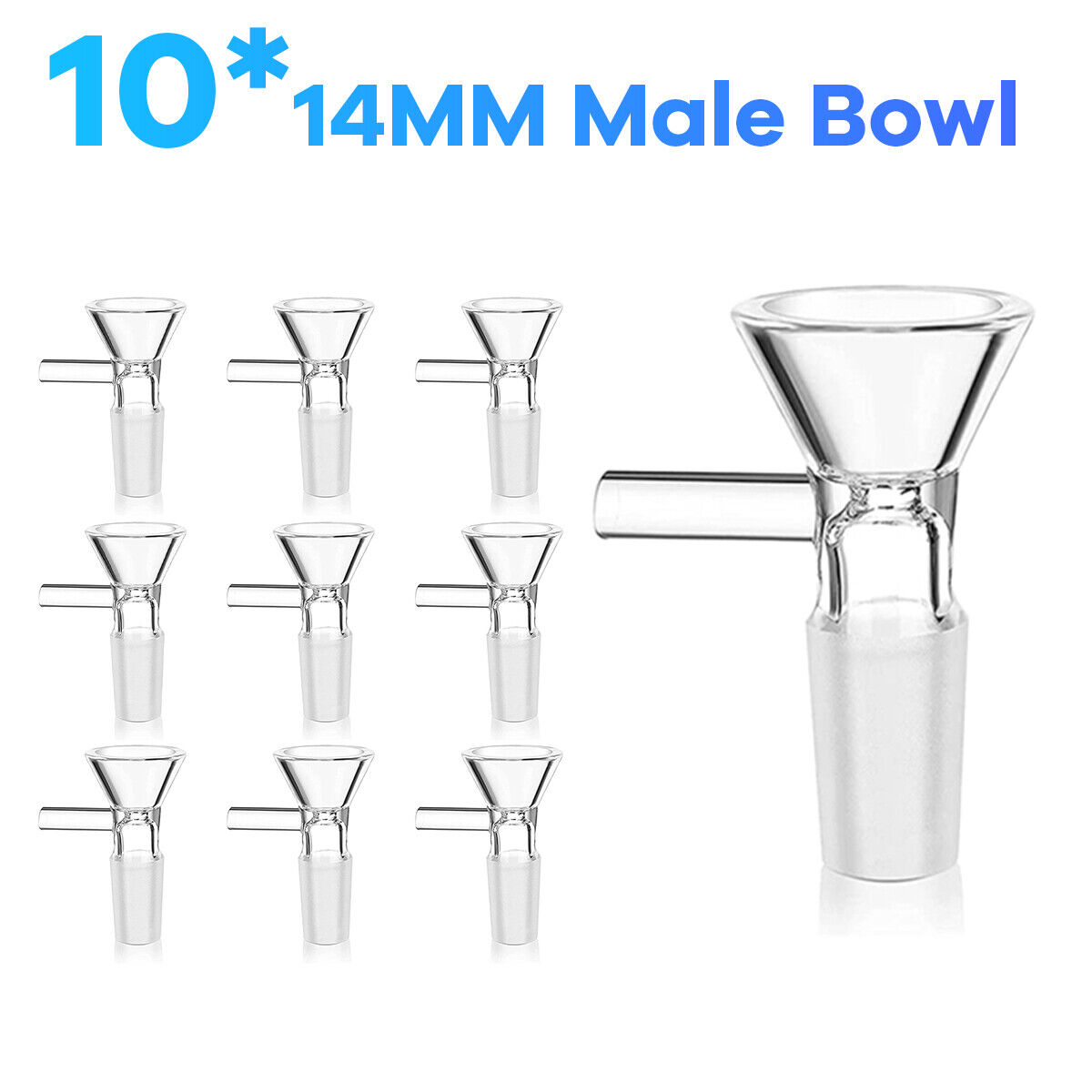 10x 14MM Male Glass Bowl For Water Pipe Hookah Bong Replacement Head - US Prime