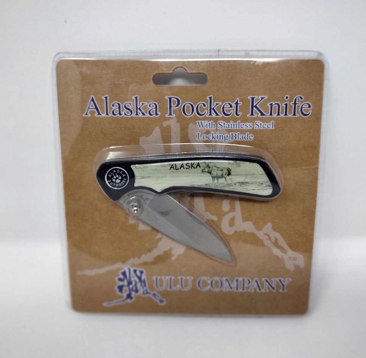 NEW ULU COMPANY Alaska Pocket Knife Stainless Steel Locking Blade Moose 
