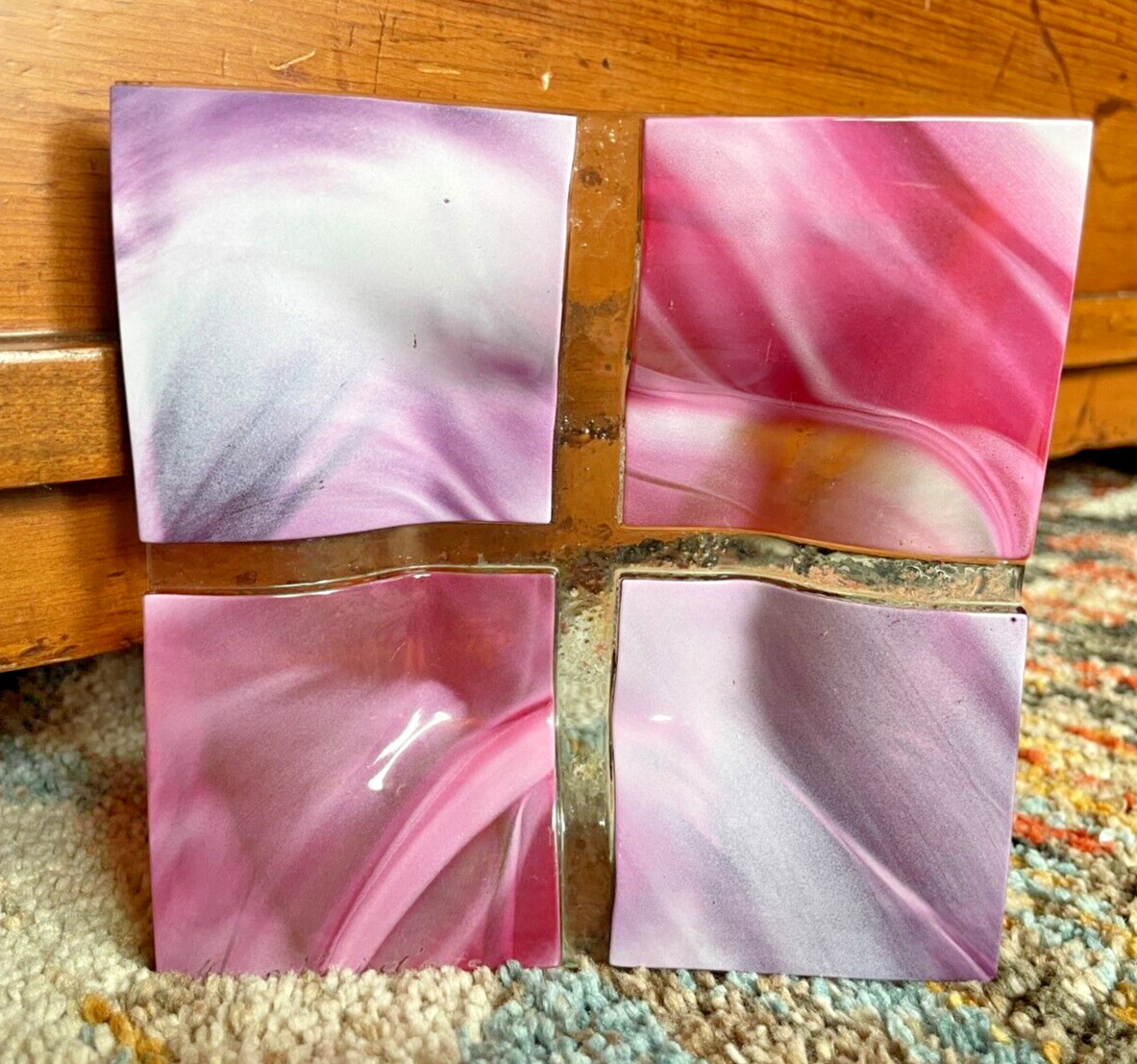 Murano Fused Glass Pink & Purple Trinket Dish, 5\