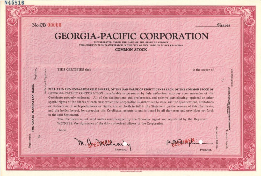 Georgia-Pacific Corp. - Specimen Stock Certificate - Specimen Stocks & Bonds