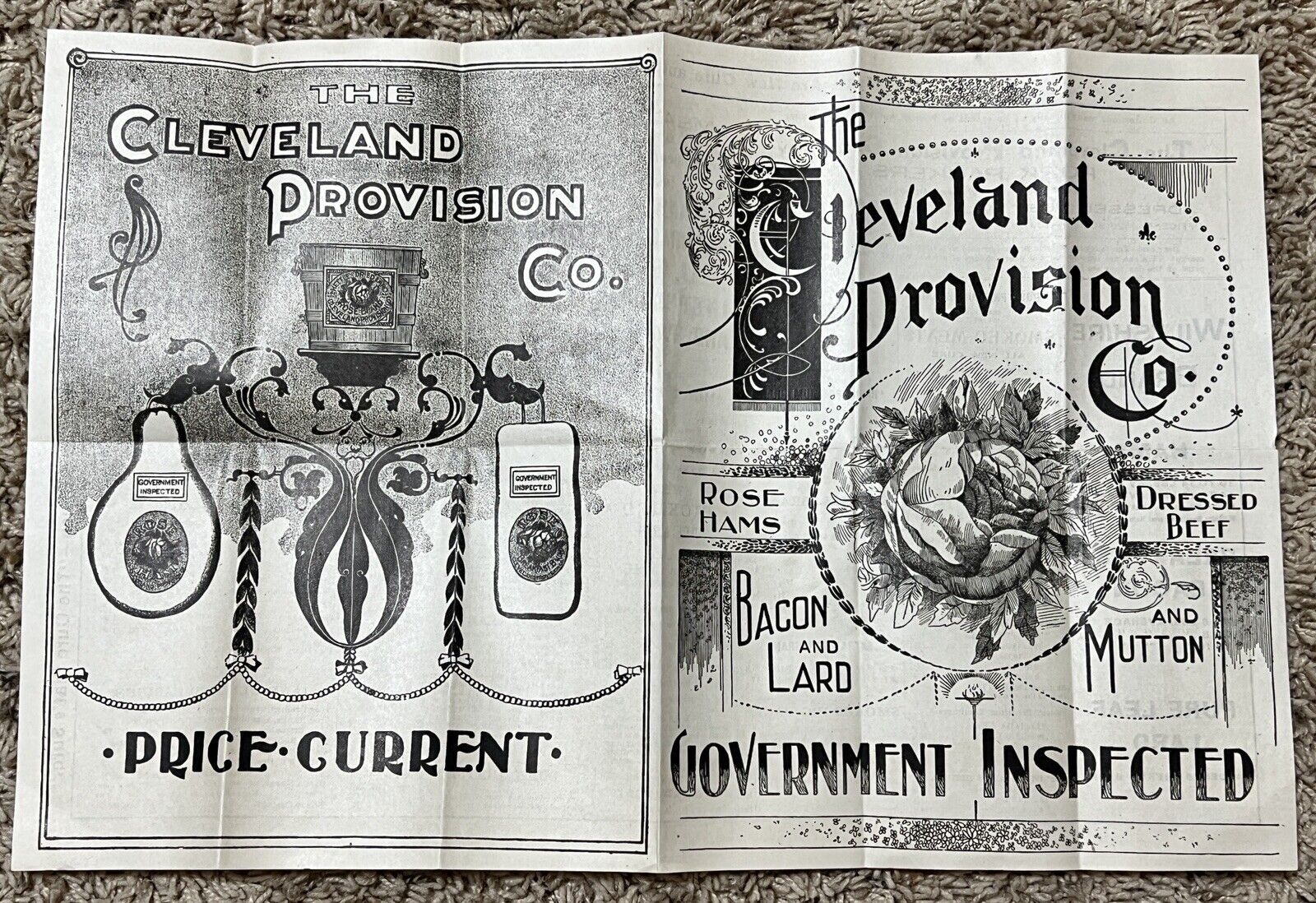 THE CLEVELAND PROVISION CO. GOVERNMENT INSPECTED FOLDED AD EPHEMERA PAPER
