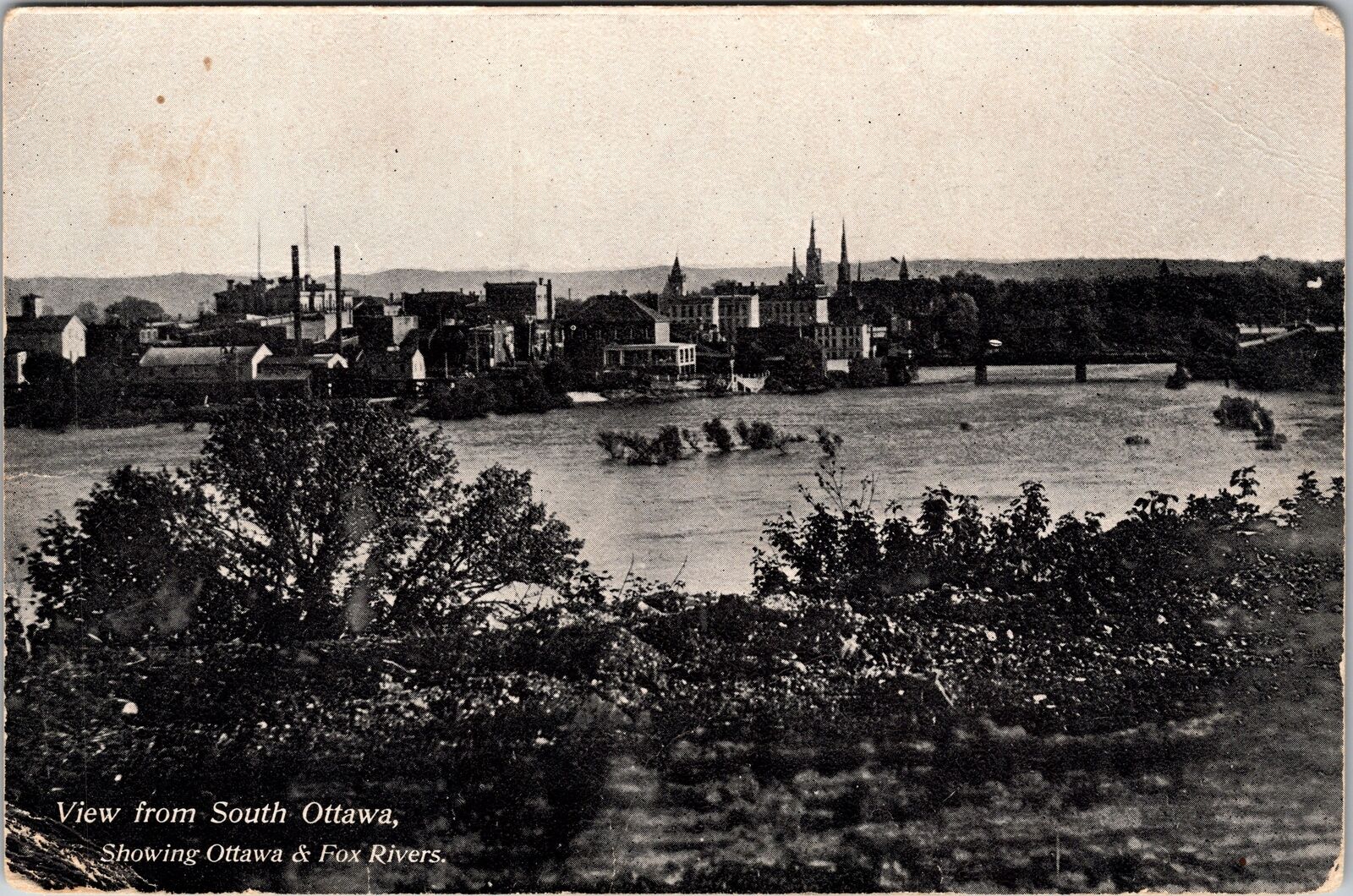 Ottawa IL-Illinois, Bird's-Eye View of Town Across Fox River, Vintage Postcard