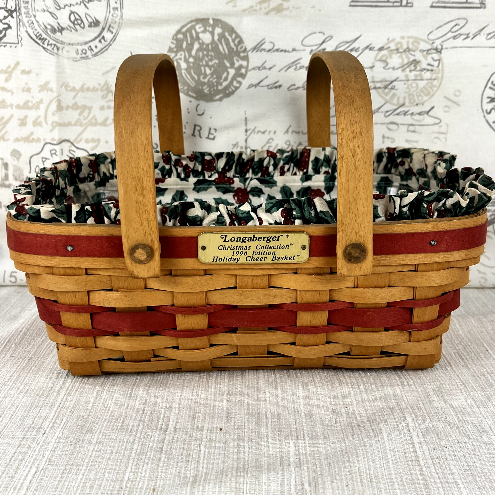 Longaberger 1996 Christmas Collection Holiday Cheer Basket w/ Liner + Protector