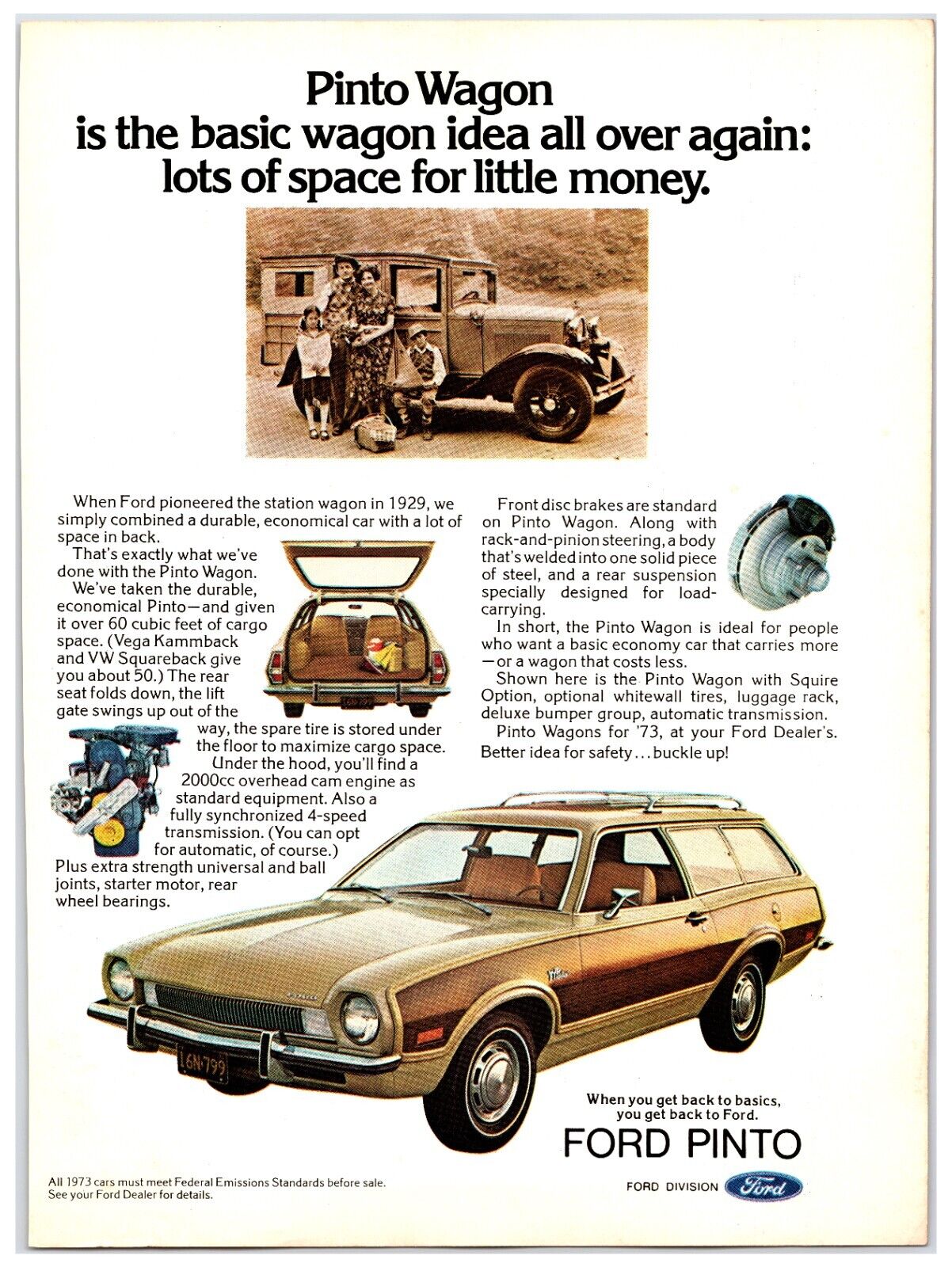 Original 1973 Ford Pinto Wagon Car- Original Print Advertisement (8x11)