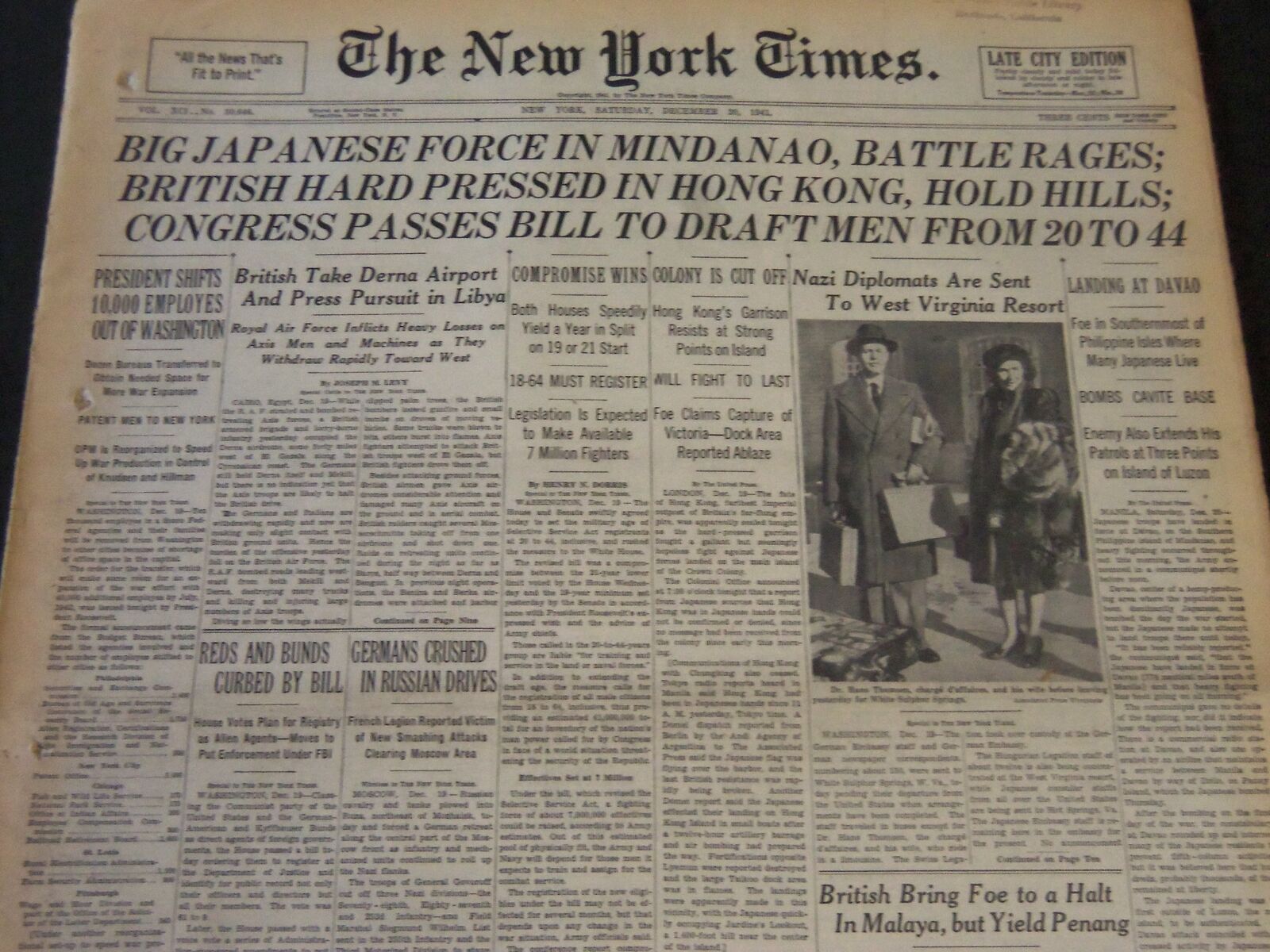 1941 DECEMBER 20 NEW YORK TIMES - BIG JAPANESE FORCE IN MINDANAO - NT 6160