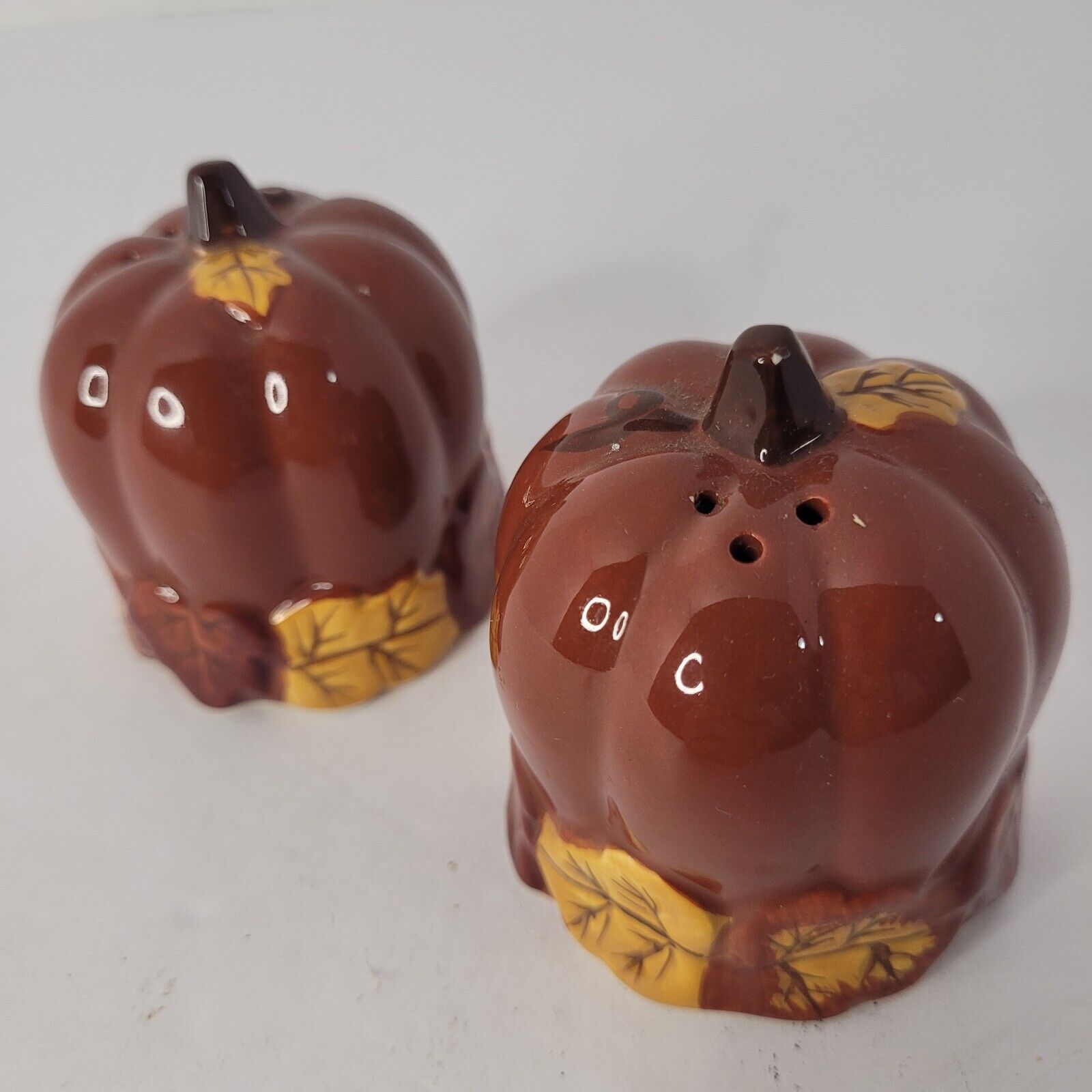 Essential Home Fall/Autumn Pumpkin & Leaf Ceramic Salt & Pepper Shakers
