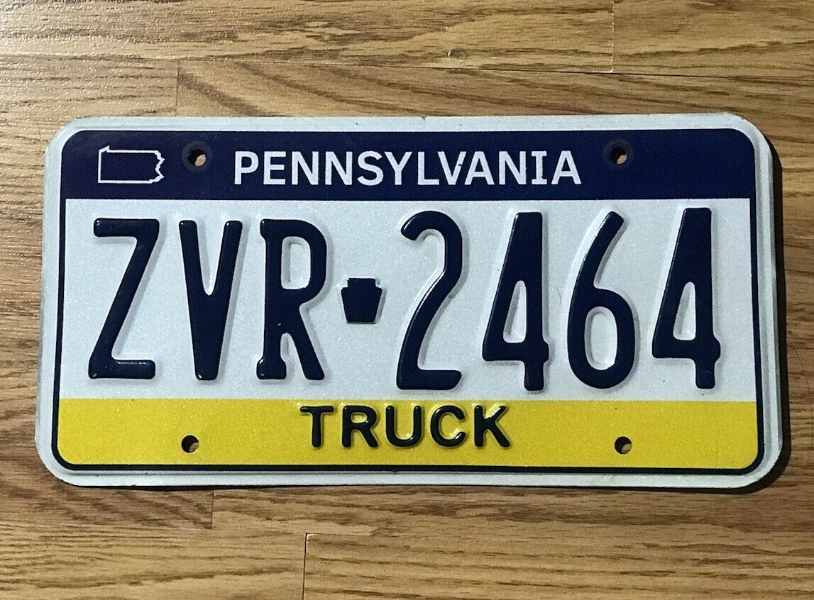 Pennsylvania PA Truck License Plate ZVR 2464 Blue Yellow White 3 Color