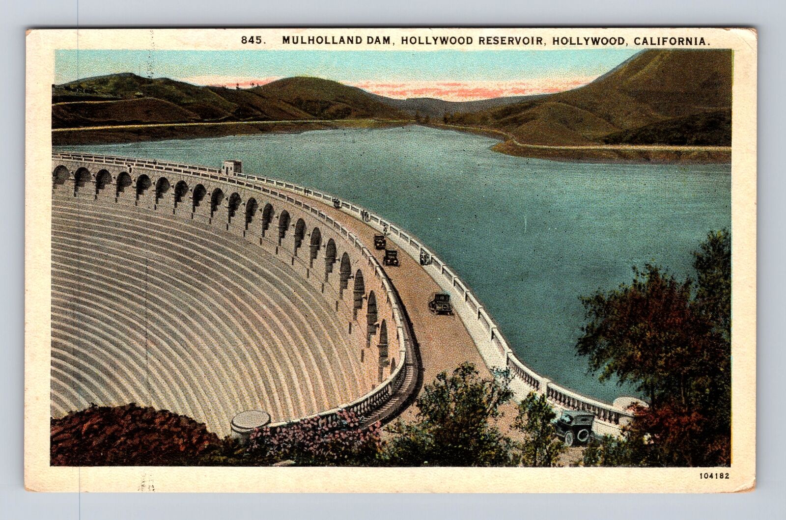 Hollywood CA-California, Mulholland Dam, Hollywood Reservoir Vintage Postcard