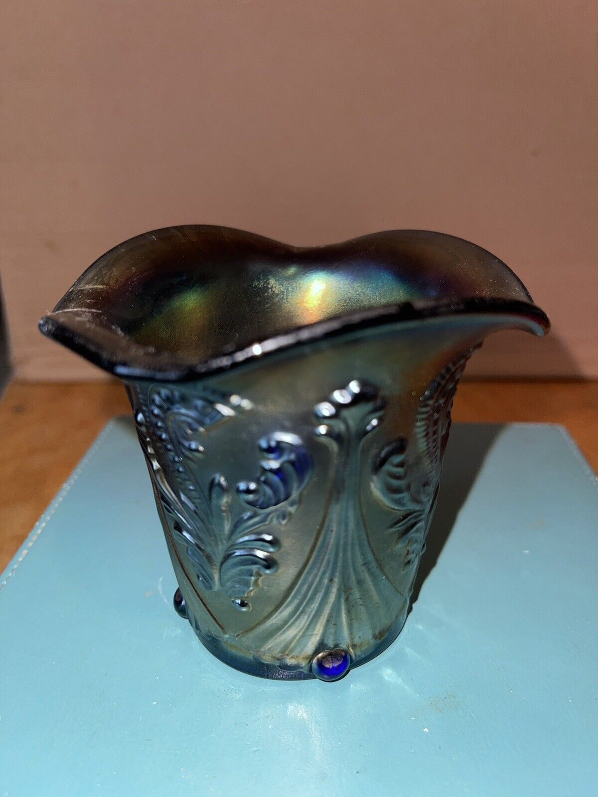 Vintage Carnival Cobalt Blue Glass Vase ￼