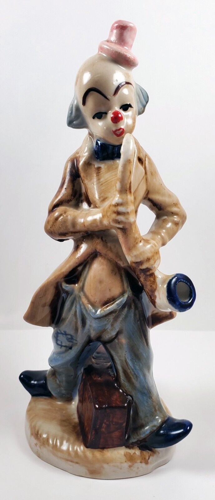 Vintage Ceramic Figurine Hobo Clown Playing Saxophone 8.5\