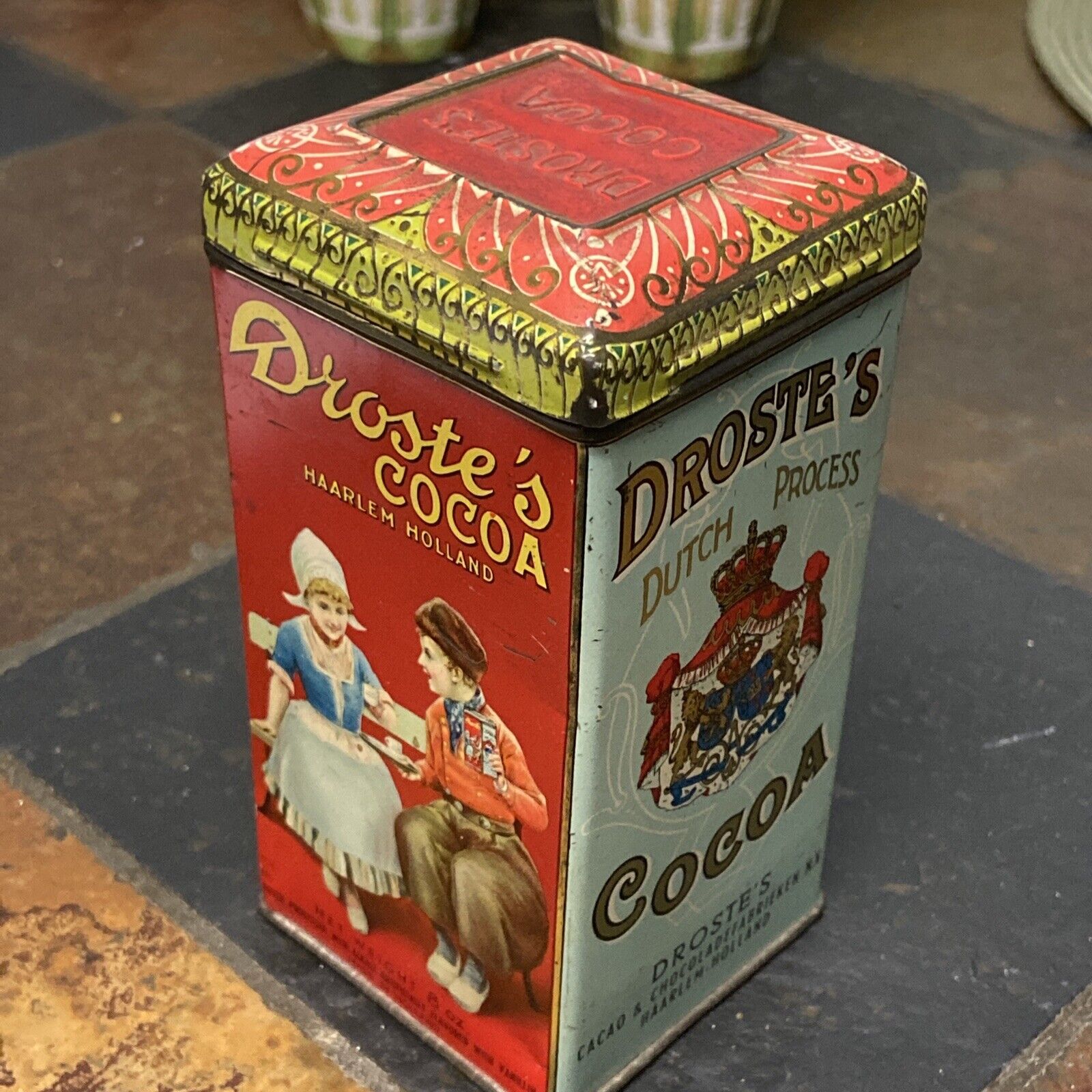 Antique Advertising Tin, Droste’s Dutch Process Cocoa, 8 Oz.  Made In Holland