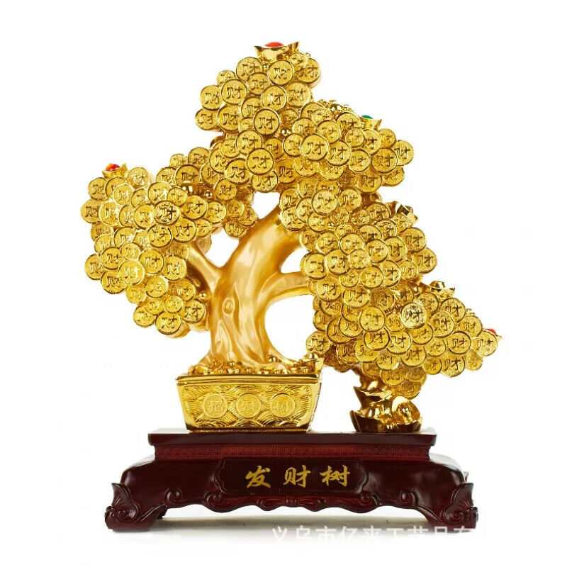 Feng Shui Wealth Tree Resin Sculpture Chinese Home Decor Statue Lucky Ornament