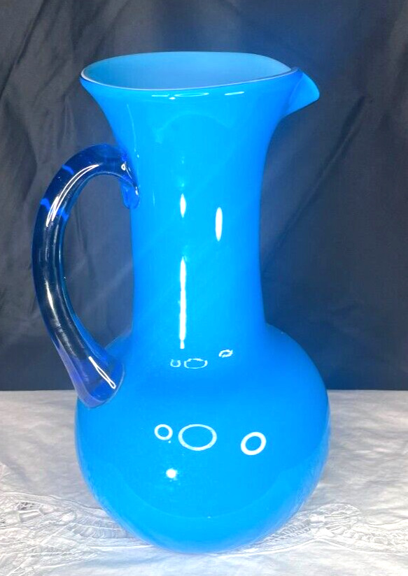 Vintage blue and light blue with white inside pitcher /vase