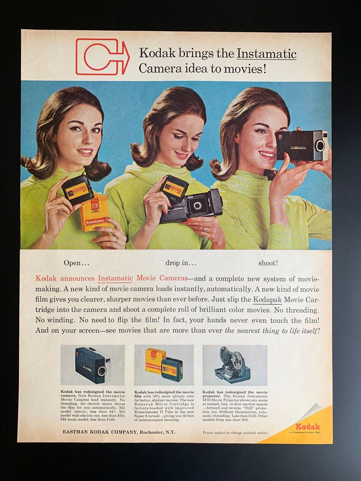 Vintage 1965 Kodak Instamatic Movie Camera Print Ad
