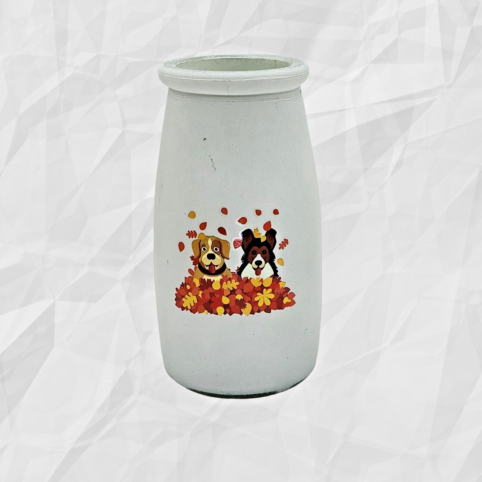 Frosted Vase Dogs in Leaf Pile #6060 White