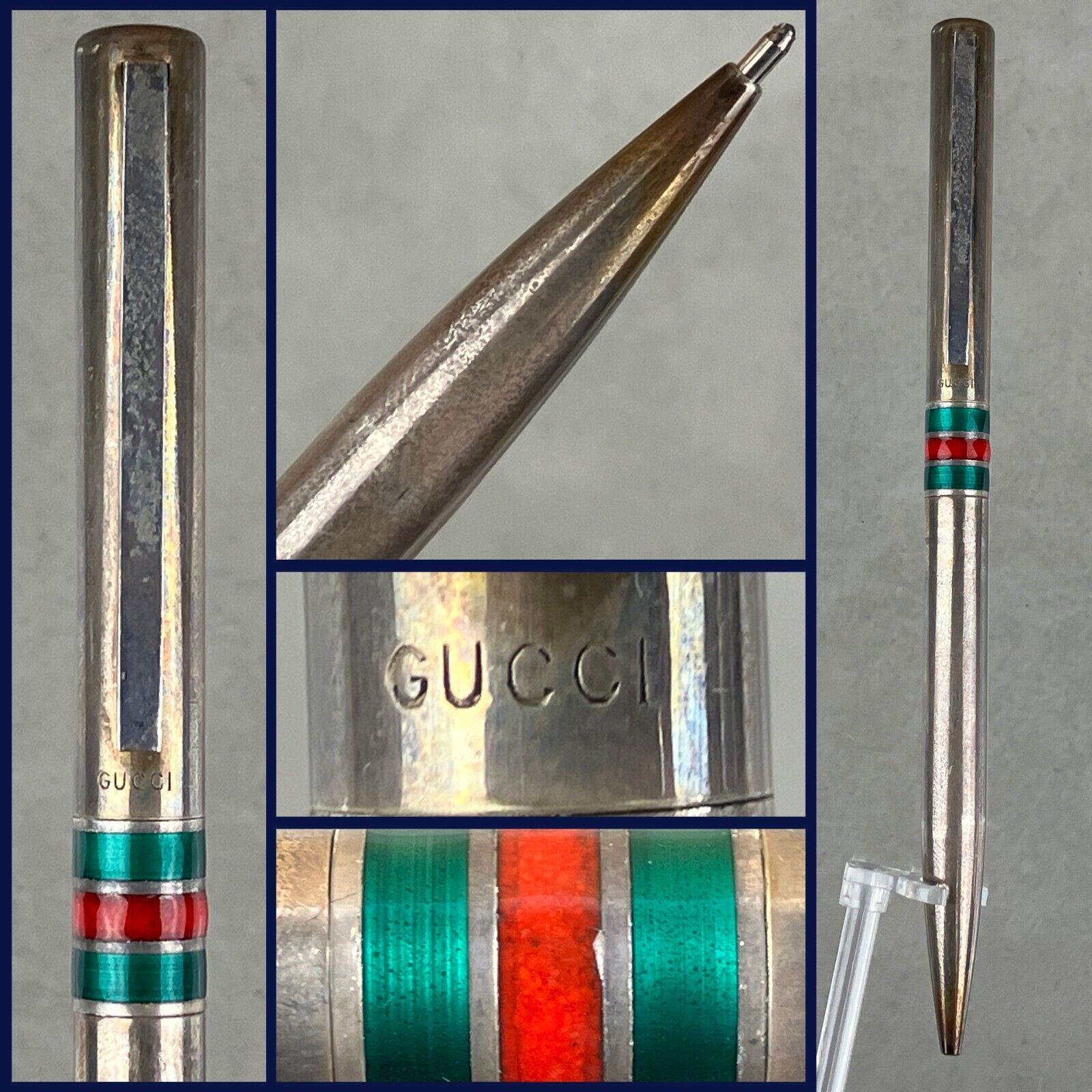 Vintage Gucci Sterling Silver Metal Ballpoint Twist Pen Tarnished S-15000