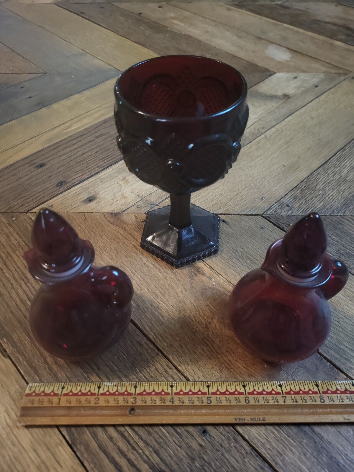 Avon 1876 Cape Cod Collection Ruby Red Goblet Cup & 2 Pitchers
