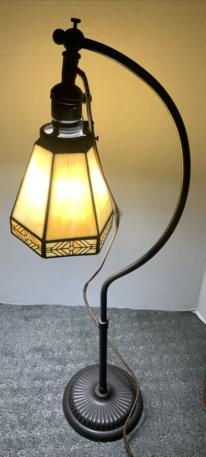 Vintage Tall hanging table lamp stained deco lead glass Excellent
