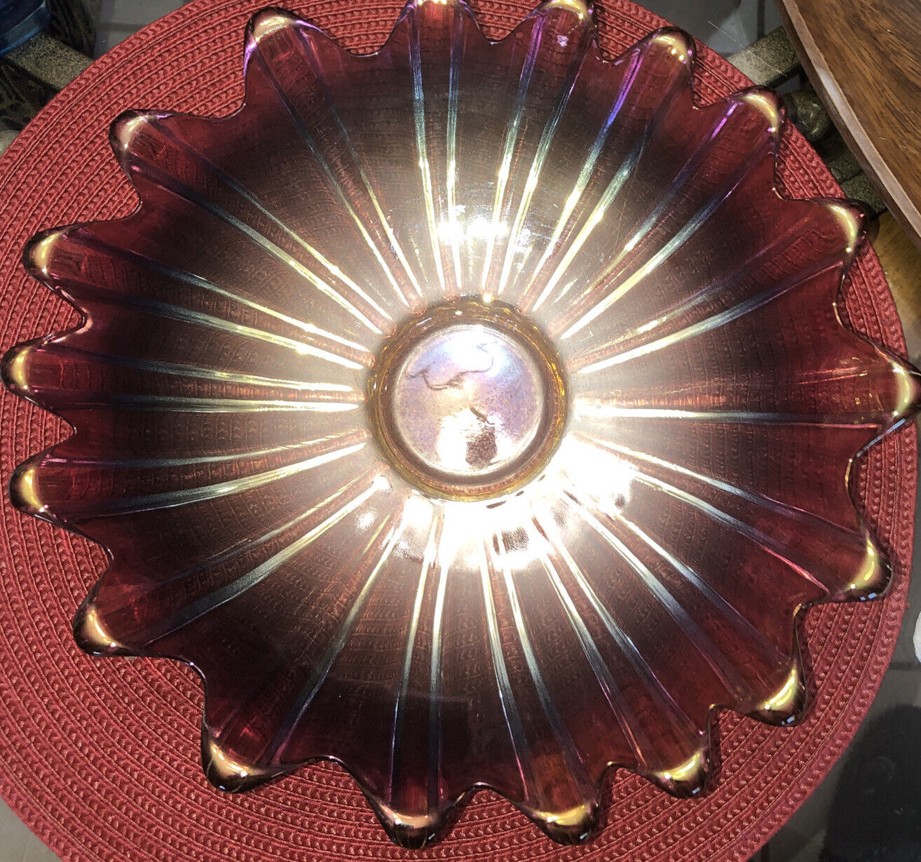 Vintage Federal Glass Iridescent Carnival Glass Petal Dish