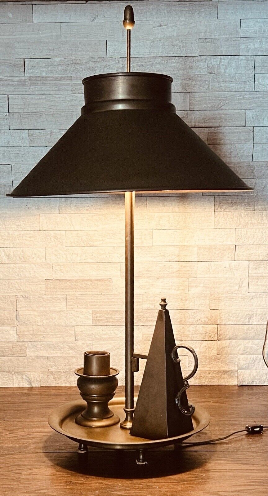 RARE—Italian metal brass Lamp With Tole Shade Italy