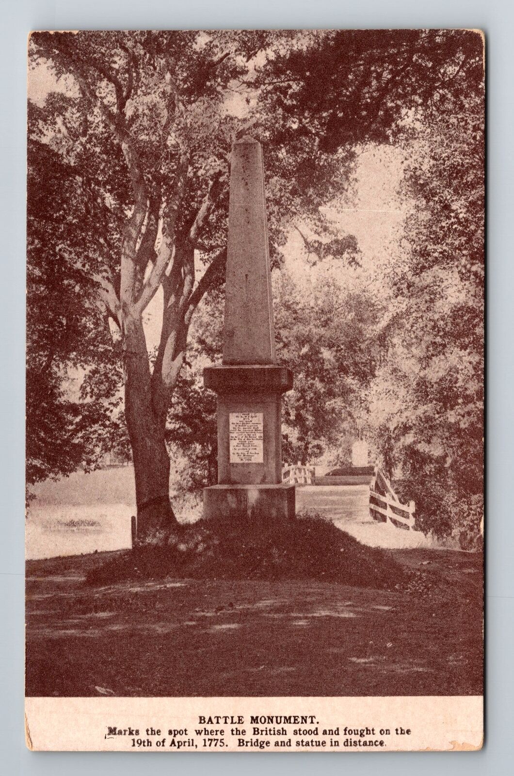 Concord, MA-Massachusetts, British Monument Bridge Battlefield, Vintage Postcard