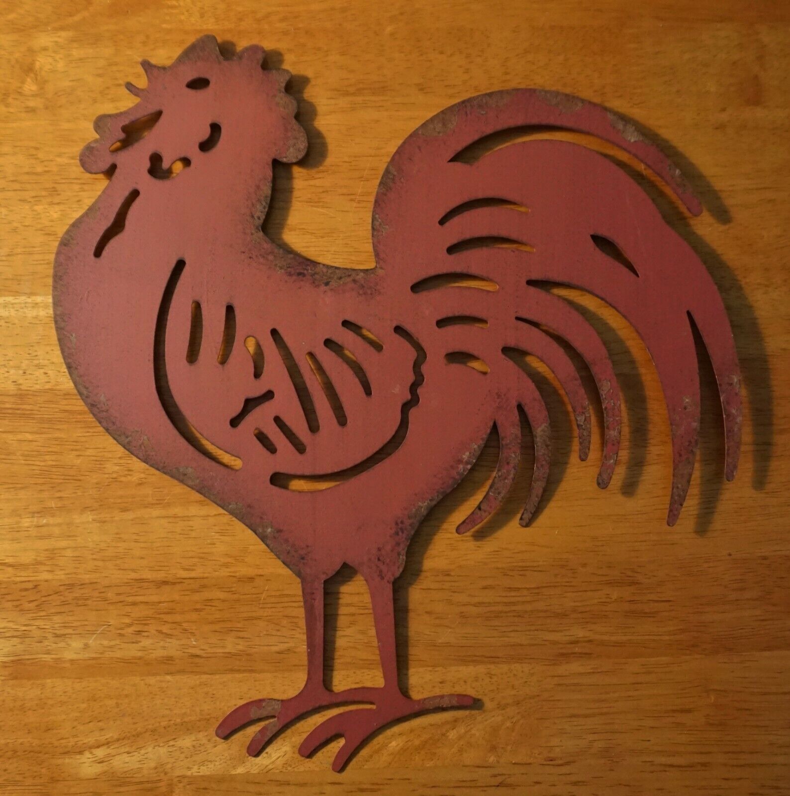 RED ROOSTER CHICKEN SCULPTURE SIGN Rustic Country Primitive Kitchen Home Decor