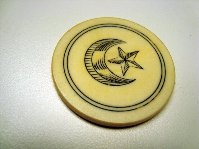 Circa 1880s Old West Poker Chip, Crescent Moon w/Star
